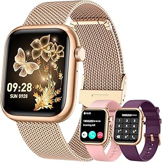 TAOLOON Montre Connectée Femme Sport, écran 1.83, Appel Bluetooth, et Suivi Santé, avec 3 Bracelets pour Événements Festifs et Sport Quotidien, Or