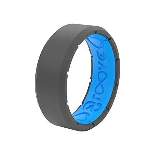 Edge Black/Black and Deep Stone Grey/Blue Silicone Ring Bundle - Breathable Rubber Wedding Rings for Men, Lifetime Coverage, Unique Design, Comfort Fit Ring - Size 11