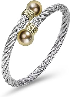 Designer Two-toned Twisted Cable Wire Bracelet Antique Stainless Steel Inspiration Adjustable Cable Bangle Bracelets for Women Gift