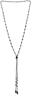 COOLSTEELANDBEYOND Black Crystal Necklace, Long Chain Y-Shape Fringe Tassel Statement Necklace with Beads, Stylish