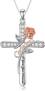 Rose Flower Love Necklaces Sterling Silver Cross Pendant Jewelry Gifts for Mom/Grandma/Nana/Love/Daughter I Love You Forever Necklace