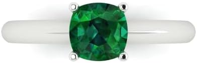 1.0 ct Cushion Cut Solitaire Simulated Emerald Engagement Ring in 14k White Gold by Clara Pucci