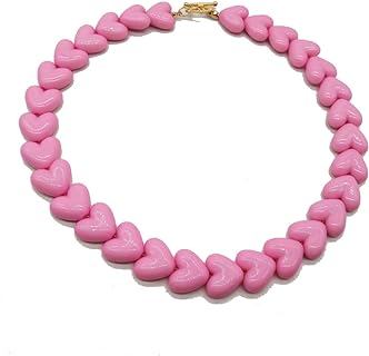 Singer Chunky Heart Beads Necklace Resin Colourful Pink Navy Green Beaded Statement Choker Necklace for Men Women