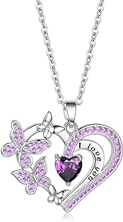 925 Sterling Silver Cable Chain Heart Butterfly Pendant Necklace with Cubic Zirconia - Hypoallergenic, Durable Jewelry Gift
