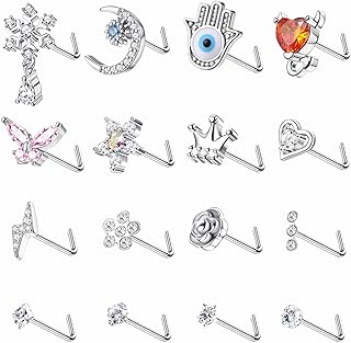 Cubic Zirconia Embellished Snowflake Nose Ring in Stainless Steel for Women and Men, L-Shaped Design, Suitable for All Occasions