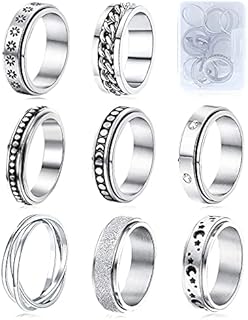 Stainless Steel Crystal Embellished Spinner Wedding Fidget Ring Set for Anxiety Relief - Unisex Design