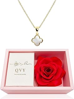 Dainty Four Leaf Clover Necklace for Women • Mother of Pearl White Lucky Clover Pendant • 14K 18K Gold Plated Jewelry with Rose Gift Box [CVN-WH-G-GW]