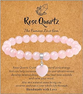 Spring Ring Clasp Pink Beaded Bracelet with Bead Chain, Healing Crystal Bracelet for Women, Heart Design - MAIBAOTA