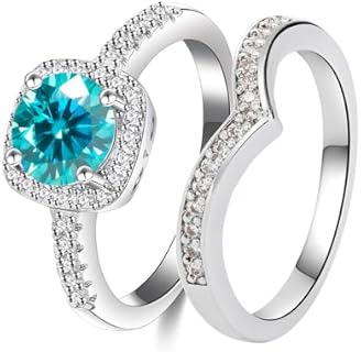 18K White Gold Plated 925 Silver Moissanite Ring Two In One Wedding Engagement Promise Eternity Ring For Women