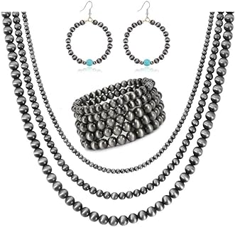 Stylish Western Navajo Pearl Jewelry Set with Lobster Clasp, Zinc Alloy Material for Women - Cowgirl Vintage Beaded Design