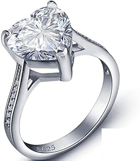 Jude Jewelers White Gold Plated Silver Heart Shaped Stone Solitaire Style Wedding Engagement Proposal Anniversary Ring