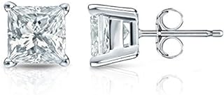 Diamond Wish 1/4 ct Princess cut Diamond Stud Earrings in 14k White Gold (TDW Good, I1-I2) 4-Prong Basket, Push-Back