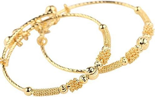 24k Yellow Gold Plated Baby's Bracelet Adjustable Children's Bangle(2pcs/lot)