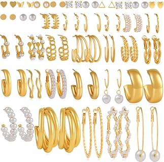 Trendy Cubic Zirconia Gems Gold Dangle Earring Sets with Hoop Design for Women and Girls - XingMei Story 36-Pairs Collection