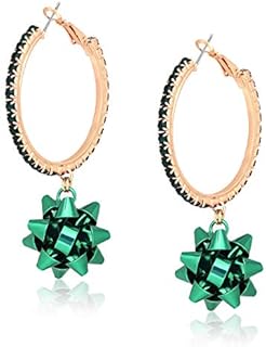 Christmas Hypoallergenic Bow Hoop Earrings with Pierced Back Finding & Multi-colour Rhinestones for Women and Girls