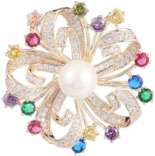 14K Gold Filled Wreath Brooch with Lustrous Pearls & Crystal Design, Secure Pin Clasp, Elegant Floral Accessory for Scarves & Coats, Ideal Women's Gift