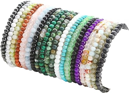 20Pcs 4mm Gemstone Beaded Bracelets for Women Mens Healing Crystal Stone Bracelet Stretch Mini Round Beads Elastic Bracelets Jewelry Gifts