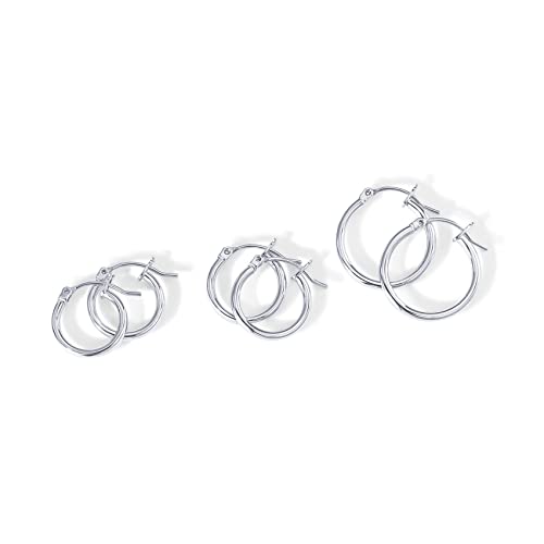 18K Gold 925 Sterling Silver Post Hoop Earrings for Women | Thin Small Gold Huggie Hoop Earrings | 3 Pairs Gold Hoop Earring Pack