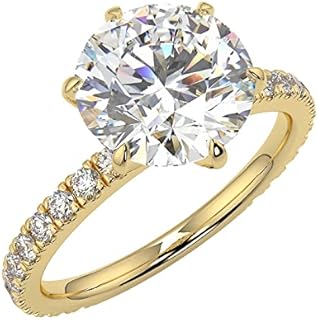 Classic 6-Prong 4ct Round Cut Moissanite Engagement Ring for Women in 10K/14K/18K Yellow Gold Options, Resilient Solitaire Simulated Diamond Design