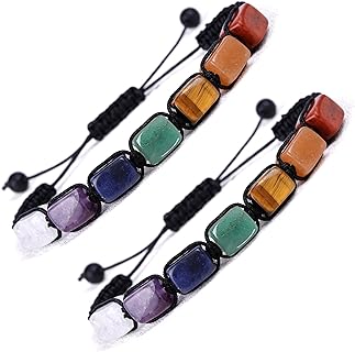 Natural Chakra Stone Magnetic Bracelet 2 Pack for Men & Women - Adjustable Rope, Braided, & Bead Chain Bracelets with Healing Crystal Beads - Perfect for Balancing & Stress Relief