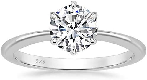925 Sterling Silver 1 Carat Solitaire Round CZ Engagement Wedding Band Classic Six Prong Ring Size 3-13