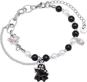 Beaded Charm Ghost Halloween Bracelet with Bead Chain and Lobster Claw Clasp - Stainless Steel Party Accessory for Women and Teens