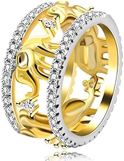Uloveido Women's Lucky Elephant Engagement Ring - Gold Plated Brass with Cubic Zirconia Gemstones in Animal Design, Size 6