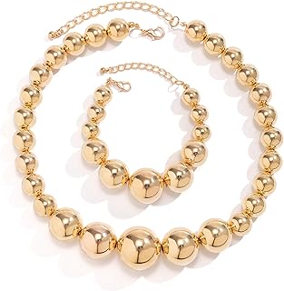 Chunky Gold Beaded Necklace with Lobster Clasp for Women and Girls – YBMYCM Pendant Design Jewelry Set