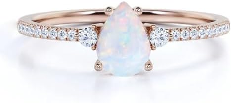 Vintage 1 CT Pear Shaped Opal and Moissanite Engagement Ring for Women S925 10K 14K 18K Gold Plated Dainty Opal Ring Sizes 4-12