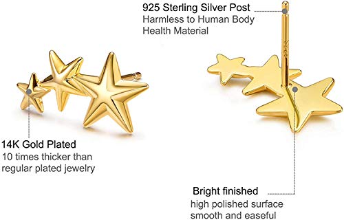 Gold Star and Sunburst Stud Earrings - AllenCOCO Ear Climbers Earrings for Women, 14K Gold Plated, 925 Silver Post Hypoallergenic