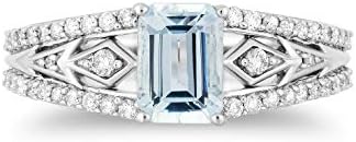 Jewelili Enchanted Disney Fine Jewelry Sterling Silver with 1/4 Cttw Diamond and Aquamarine Elsa Ring