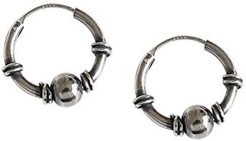 Bali Ball Bead Vintage s925 Steling Silver Endless Round Small Hoop Earrings for Women Men Girls Fashion Huggie Hoops Hypoallergenic Pierced Jewelry Gifts 15mm