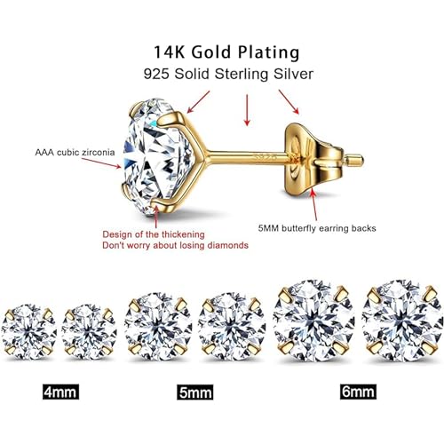 925 Sterling Silver Earrings, Cubic Zirconia Earrings Studs, Diamond Stud Earrings for Women Girl