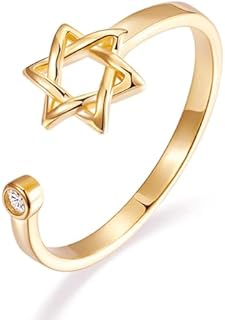 Star of David Zircon Ring for Women, Simple Magen David Wiccan Amulet, Hexagram Adjustable Rings Jewish Jewelry