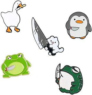 5pcs/set Fun Animal Enamel Pins Creative Goose Penguin Frog with Knife Brooch Lapel Badge Accessories for Bag Jacket Backpack Decoration Jewelry Gift