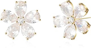 Crystal Flower Stud Earrings for Women Girls, 18K Gold Plated Hypoallergenic Small Cute Unique Blossom Earrings Jewelry Dainty Gifts
