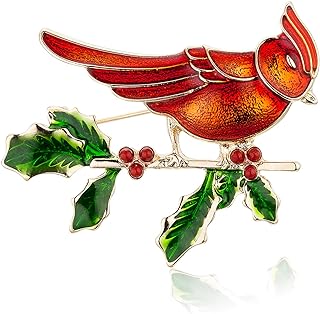 RareLove Cute Christmas Cardinal Bird on a Branch Xmas Pins and Brooches Silver Plated Alloy Holiday Animal Jewelry for Women Girls