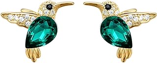 Jewever 925 Sterling Silver Hummingbird Ear Studs Blue Cubic Zirconia Earrings for Women Jewelry Gift Golden