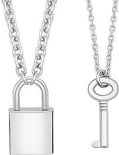 Gleamart 2 Pcs Lock Key Pendant Necklaces Eboy Egirl Padlock Punk Chain Choker for Men Women
