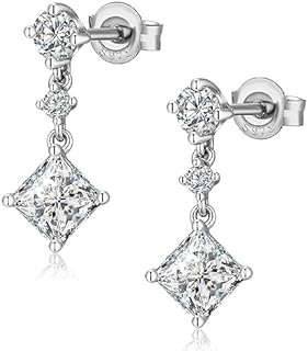 Jiamiaoi 18Kt White Gold Plated Sparkle Diamond Drop Earrings Studs 925 Sterling Silver Teardrop Dangle Earrings 4A+ Cubic Zirconia Dangle Drop Earrings for Women