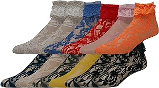 Chic Ruffle Anklet Socks with Lace Detailing for Women - Nylon Knit with a Splash of Vibrant Colors - Perfect for Costumes, Dancewear or Everyday Use