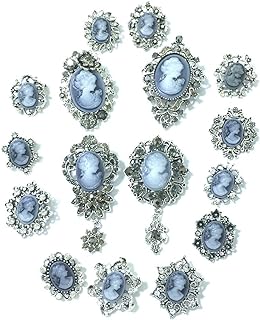 Vintage Princess Frame Crystal Cameo Brooches Pins Set for Women