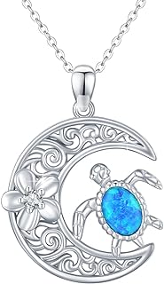 Cubic Zirconia Sea Turtle Pendant Necklace with Sterling Silver Cable Chain and Spring Ring Clasp, Ideal Gift for Women and Teens, Symbolic Crescent Moon Design