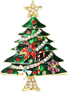 Gold-Plated Rhinestone Xmas Tree Brooch with Pin Clasp and Cubic Zirconia, Crystal Gems For Unisex Design