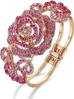 Glittering Baby Gold Bangle Bracelet: EVER FAITH Women's Austrian Crystal, Butterfly & Rose Design, Box Chain with Ball Clasp, Alloy Construction - Perfect for Prom and Special Occasions