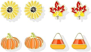 4-10 Pairs Thanksgiving Earrings for Women Girls Fall Stud Earrings Holiday Christmas Earrings Set Maple Leaf Sunflower Pumpkin Christmas Tree Snowflake Earrings Holiday Jewelry Gifts