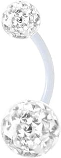 Lenacou 14G Bioflex Belly Button Rings Soft Plastic Double Balls Navel Barbell Cubic Zirconia Body Piercing Jewelry