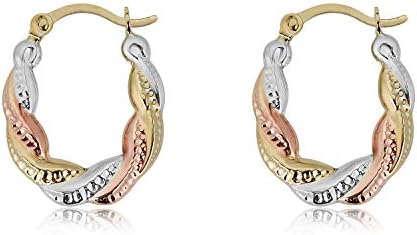AVORA 10K Tri-Color Gold Twist Hoop Earrings with Click-top Back Finding