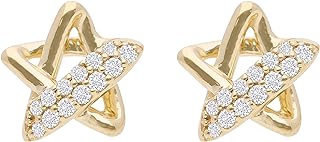 DISENO Star Shaped Stud Diamond Earrings in 10k Yellow Gold with Natural Diamonds 0.12 Carat (F-G Color, SI1-SI2 Clarity) for Women Mothers Day fine Jewelry Gifts for Mom Wife Birthday