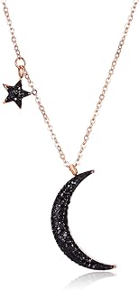TEMICO Rose Gold Plated Stainless Steel Black Crystal Cubic Zirconia Star Moon Crescent Pendant Necklace for Women